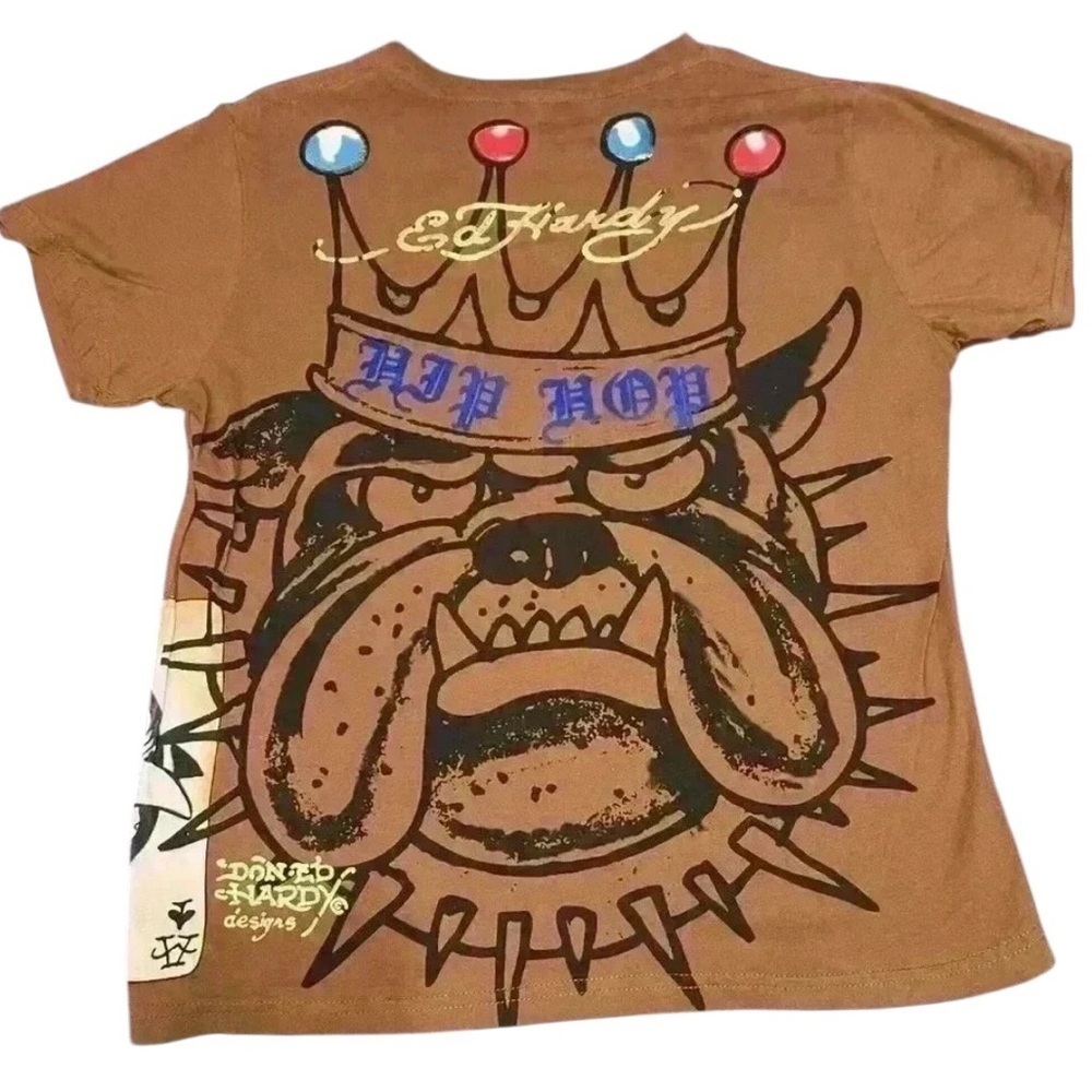 Ed Hardy Kids by Christian Audigier brown graphic large short sleeve t-shirt